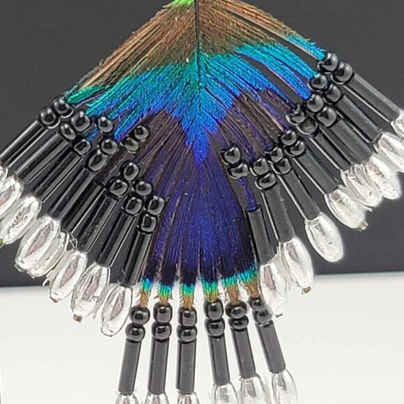 Beaded peacock feather earrings. GUC - Picture 5 of 7